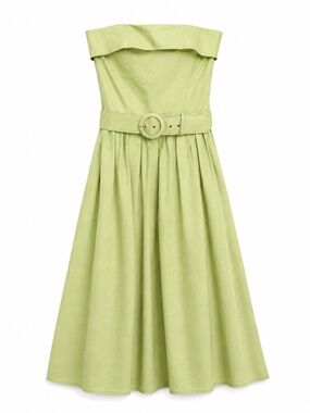 NICHOLAS Strapless Belted Midi Dress in Light Green